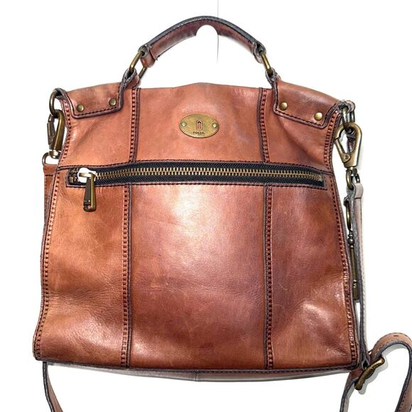 Vintage Fossil Leather Satchel Messenger Bag - Brown - Picture 3 of 14